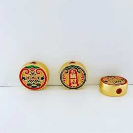 新款古法金泰蓝滴油五路财神隔珠直孔DIY合金配件服饰挂件吊坠