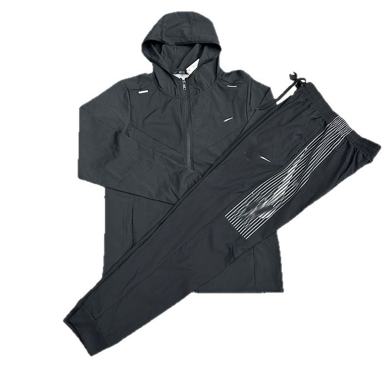 2025 nuevo conjunto de otoño y invierno pantalones de seda de secado rápido chaqueta deportiva con cremallera con capuchón protector solar para hombres y mujeres
