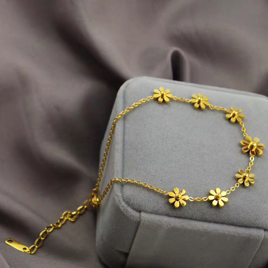 2022年韩版钛钢小雏菊手链女学生韩版闺蜜二人脚链女网红潮|ru