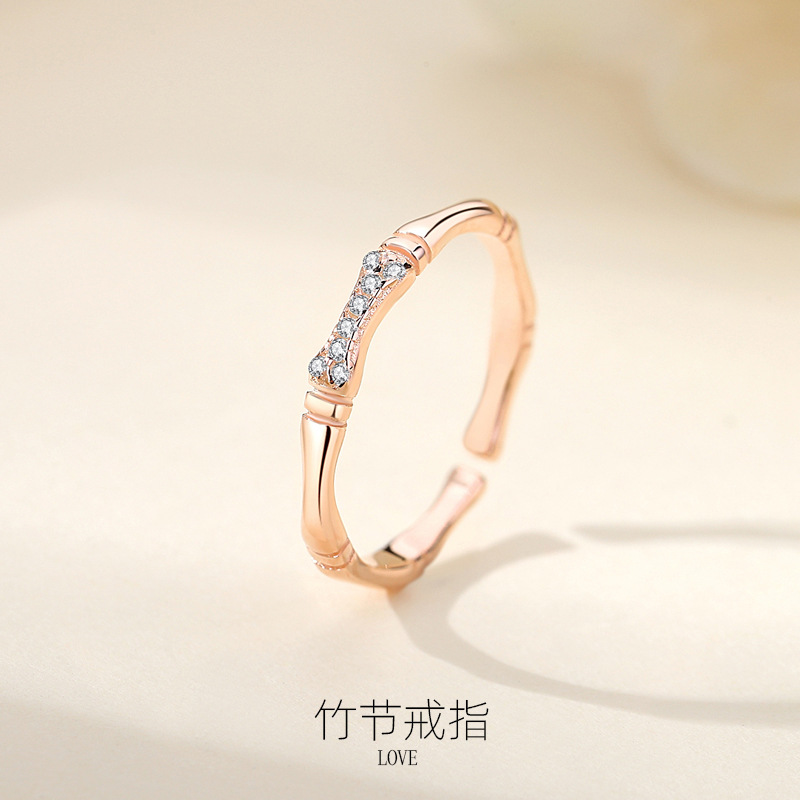 Anillo Anillo de bambú de alta calidad para mujer Anillo de par de plata de ley 925 Anillo de sentido de diseño de nicho simple Apertura de sentido de alta calidad