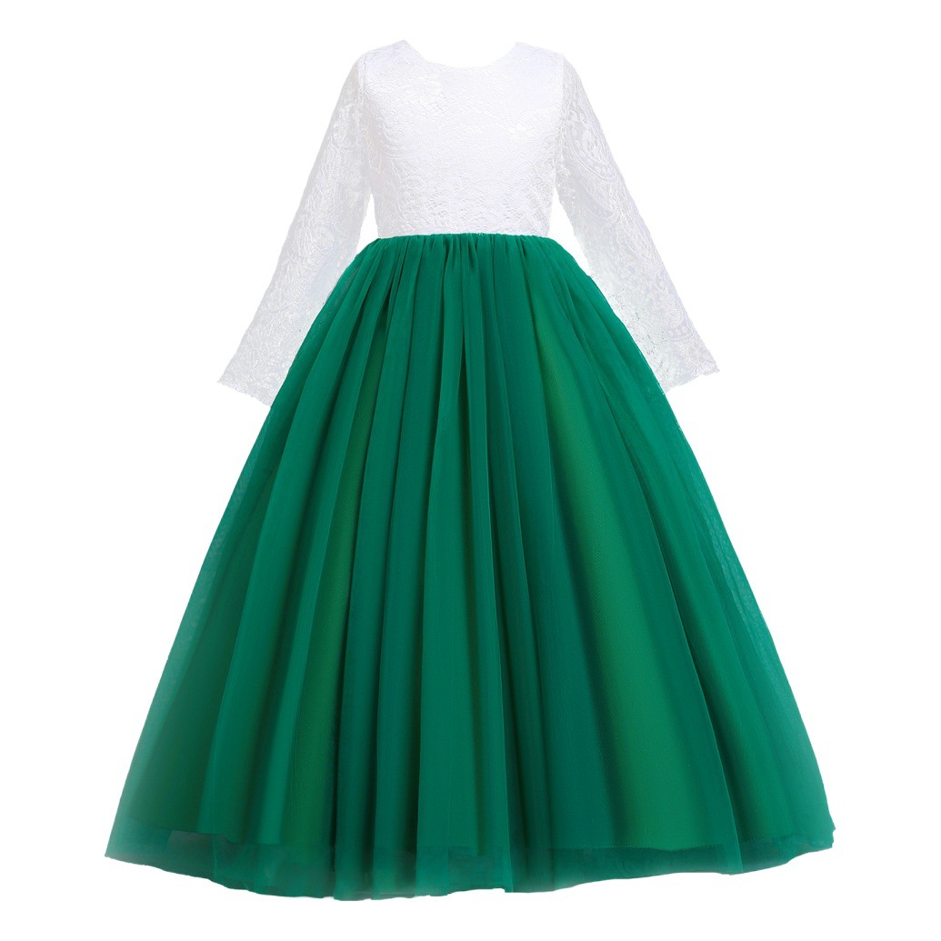 Amazon nuevo medio y grande de encaje de los niños vestido de princesa vestido largo niñas pasarela espectáculo traje de los niños vestido image 1