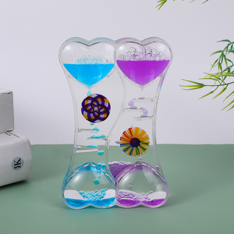 Stress-relief oil leakage crystal oil drop double heart acrylic ornament craft sandglass student gift children toy wholesale