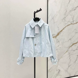 深圳南油26早秋名媛小香风菱形格纹翻领宽松显瘦牛仔夹克风衣外套