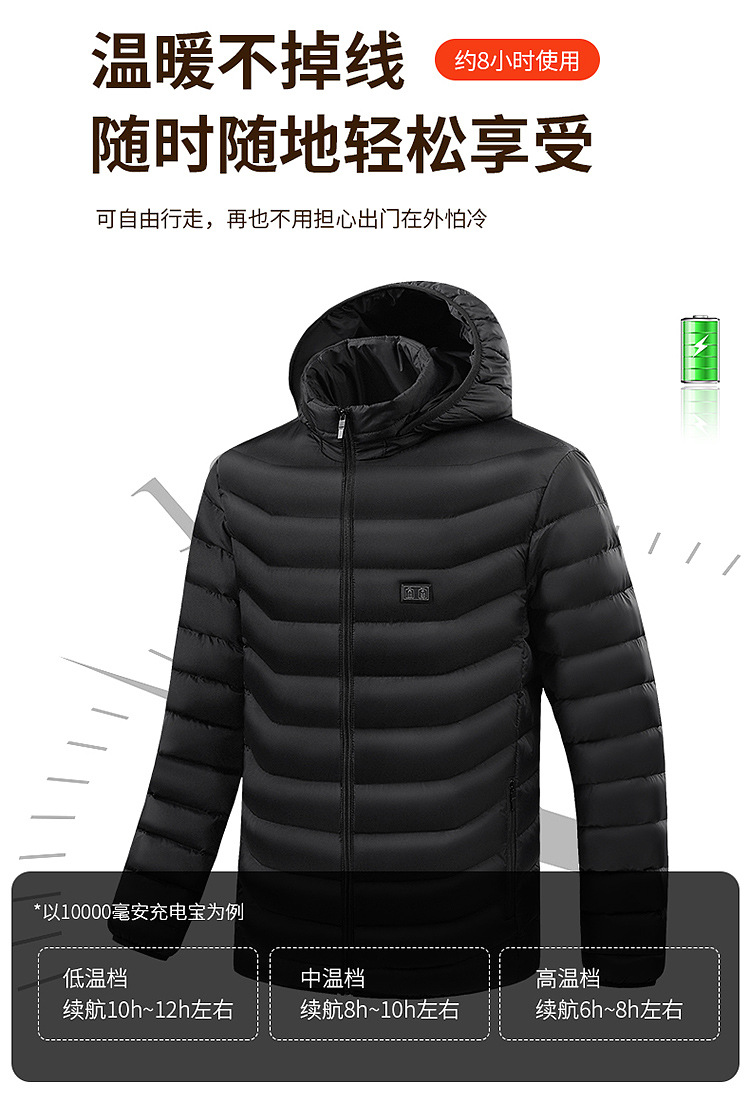 Cross-border exclusive supply of European, American and European code heating cotton-padded jackets, dual-control 15-zone intelligent constant temperature heating cotton-padded jackets for men in stock pic 9