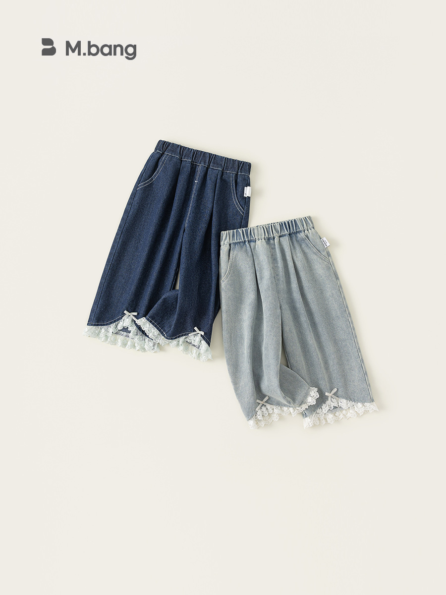 Youbao ropa para niños pantalones para niñas pantalones vaqueros de encaje con lazo para mujeres coreanas pantalones sueltos de todo fósforo para niñas de primavera image 3