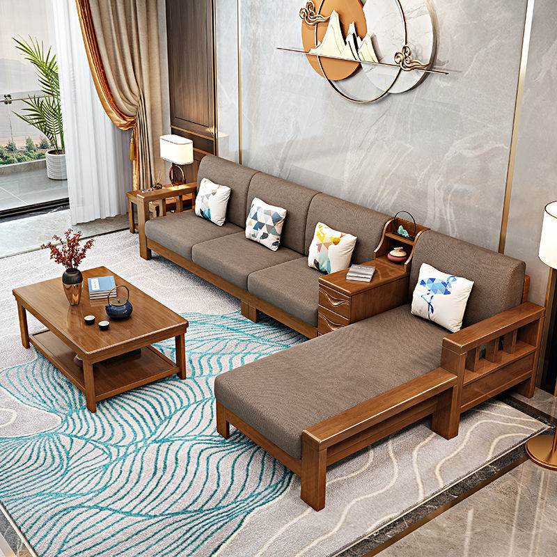 Chinese solid wood sofa modern minimalist furniture imperial concubine living room small apartment wood plus cloth storage high box sofa combination