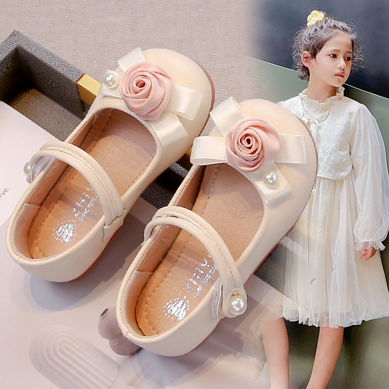 Girls Small Leather Shoes Round-toe Velcro Children's Princess Shoes Single-layer Shoes Flower Dance Shoes Academy Style All-match 2024
