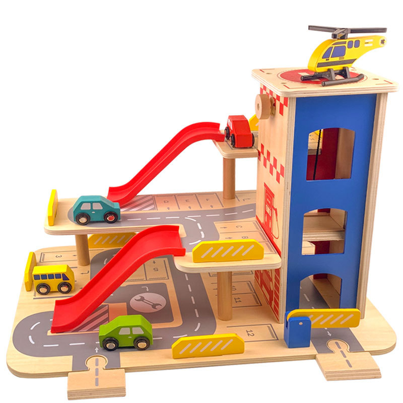 Modelo de estacionamiento de madera para niños Xinyun, juguete artificial, rompecabezas de coches y vagones de tren para niños de 1 a 6 años