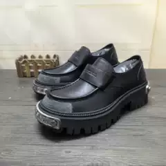 Chunky Stylish European Streetwear Men's Shoes Thick Sole Loafers Slip-On Lazy Shoes Genuine Leather Slip-On Derby Shoes Trendy