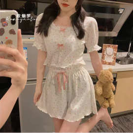 纯欲风少女碎花睡衣女夏季薄款短裤套装甜美可爱家居服夏两件套萌