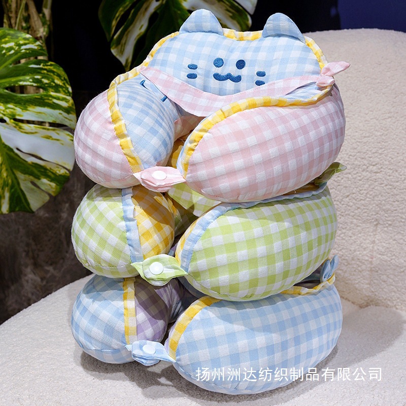 Cartoon toallas cuadradas Miao Plaid jorobas almohada en forma de U almohada de cuello adultos estudiantes dormir almohada de viaje almohada de columna cervical