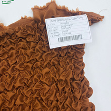 棕黄色立体褶皱涤纶氨纶混纺面料 女装创意礼服  睿晓现货批发