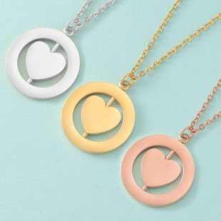 New creative European and American style stainless steel love rotatable double geometric round pendant necklace jewelry clavicle chain