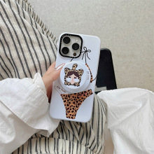 个性豹纹比基尼哭娃适用苹果16promax手机壳iPhone15磁吸支架14韩