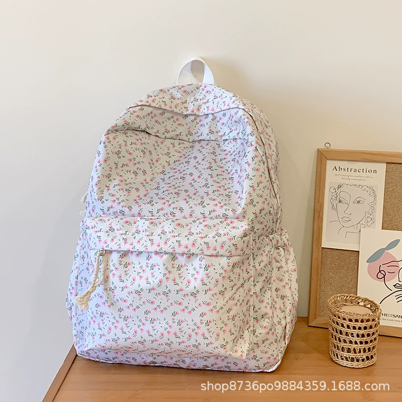 Backpack, floral print shoulder school bag, lightweight leisure travel, 0.38 kg