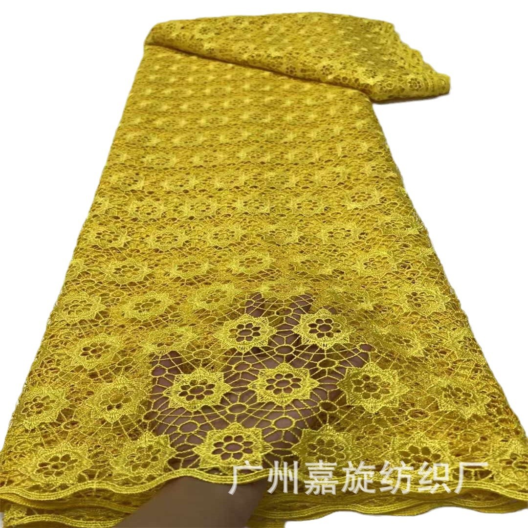 Tela soluble en agua con bordado de girasoles calados, encaje suizo de voile para vestido de novia africano. image 6
