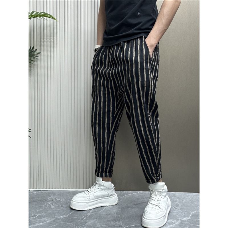 Japanese Style Trendy Brand Men's Contrasting Color Striped Loose Narrow Mouth Wide Leg Tapered Casual Pants Retro All-match Cropped Haren Pants Japanese Style Trendy Brand Men's Contrasting Color Striped Loose Narrow Mouth Wide Leg Tapered Casual Pants Retro All-match Cropped Haren Pants