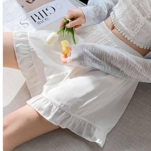 Safety shorts for women, thin, anti-transparent, wood ear edge, summer loose, non-wrinkling, ice silk breathable, home shorts, leggings