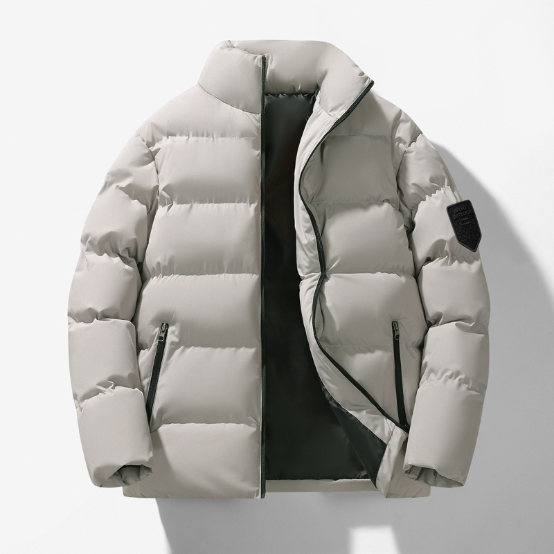 Invierno de algodón de gran tamaño para hombres, chaqueta de algodón de cuello de altura, chaqueta de algodón cálida casual de color sólido, ropa de pan para hombres