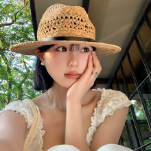 亚马逊速卖通男女士户外出行手工编织防晒复古巴拿马风编织草帽女