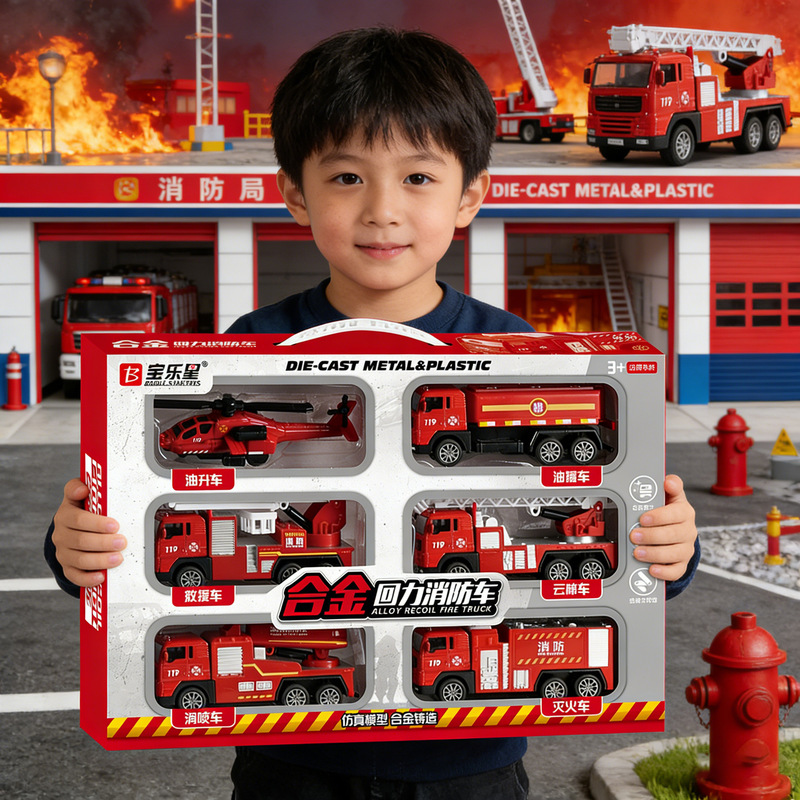 Baolexing Military Engineering Fire Truck Children's Inertia Pull-Back Toy Car Airplane Set Alloy Model Hot Sale Baolexing Military Engineering Fire Truck Children's Inertia Pull-Back Toy Car Airplane Set Alloy Model Hot Sale