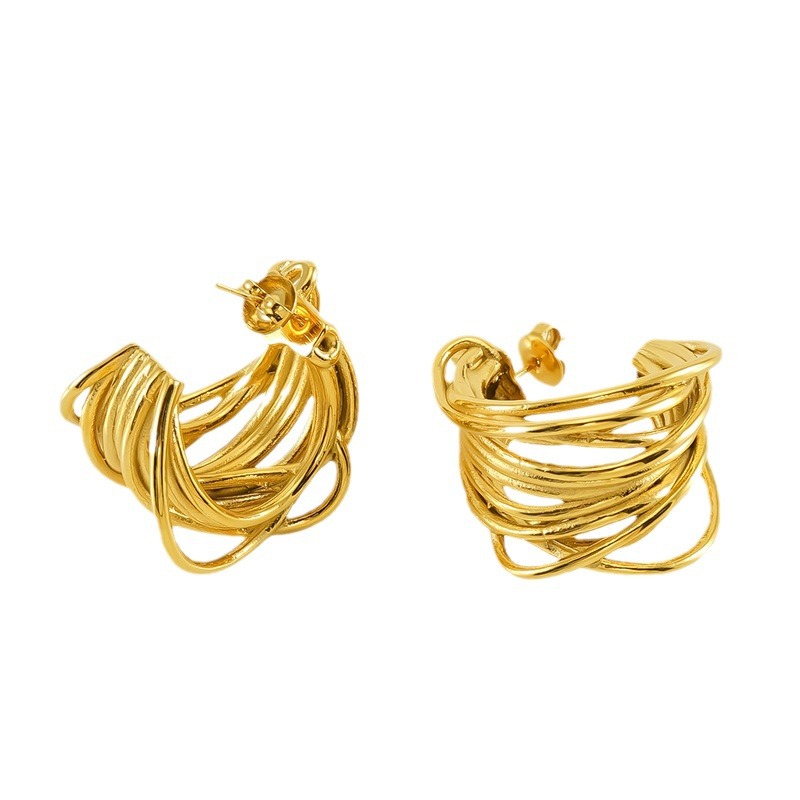 Pendientes de oro europeos y americanos transfronterizos de lujo de luz simple diseño de moda pendientes irregulares multilínea femenina en stock