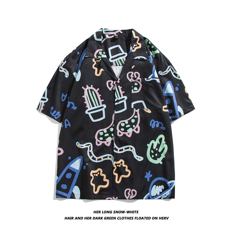 Men's Retro Floral Print Short Sleeve Shirt, Loose Fit Casual Hawaiian Style Vacation Beach Shirt, Quick-Dry Polyester Shirt For Summer_viptrois.com