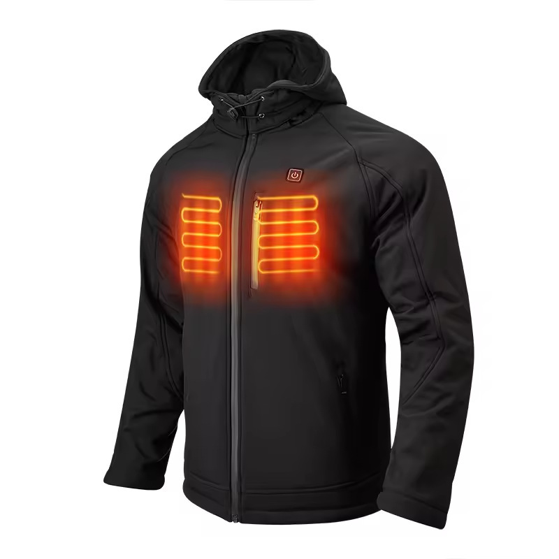 Factory Customized Fleece Electric Heating Jacket with Three-Level Adjustment, Machine Washable, USB Charging, Men's Heated Softshell Jacket