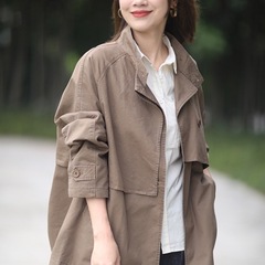 韩版大码女装宽松春秋季休闲2025工装立领风衣女韩版外套女春秋装