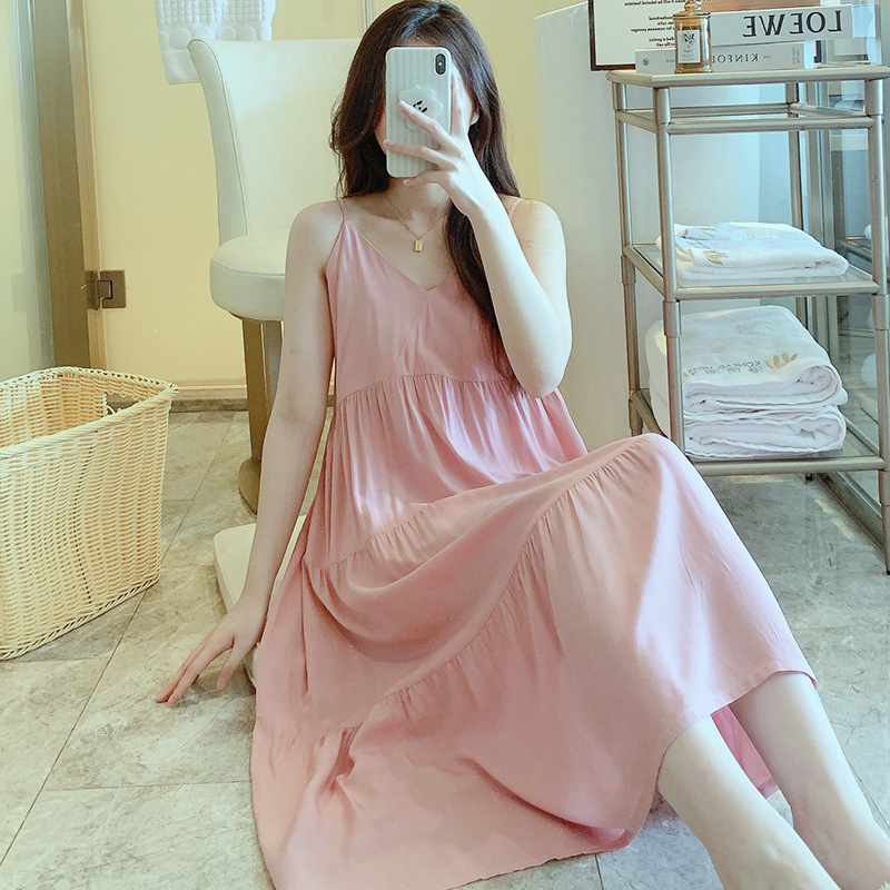 Correa de verano camisón de las mujeres sexy delgada pijamas de seda de algodón artificial desgaste del hogar coreano dulce niña vestido de seda de algodón