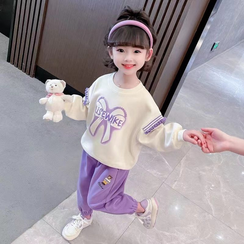 Spring 2023 Baby and Fashionable Girls' Long Sleeve Sweater Casual Sports Pants Two Piece Set_voghion.com