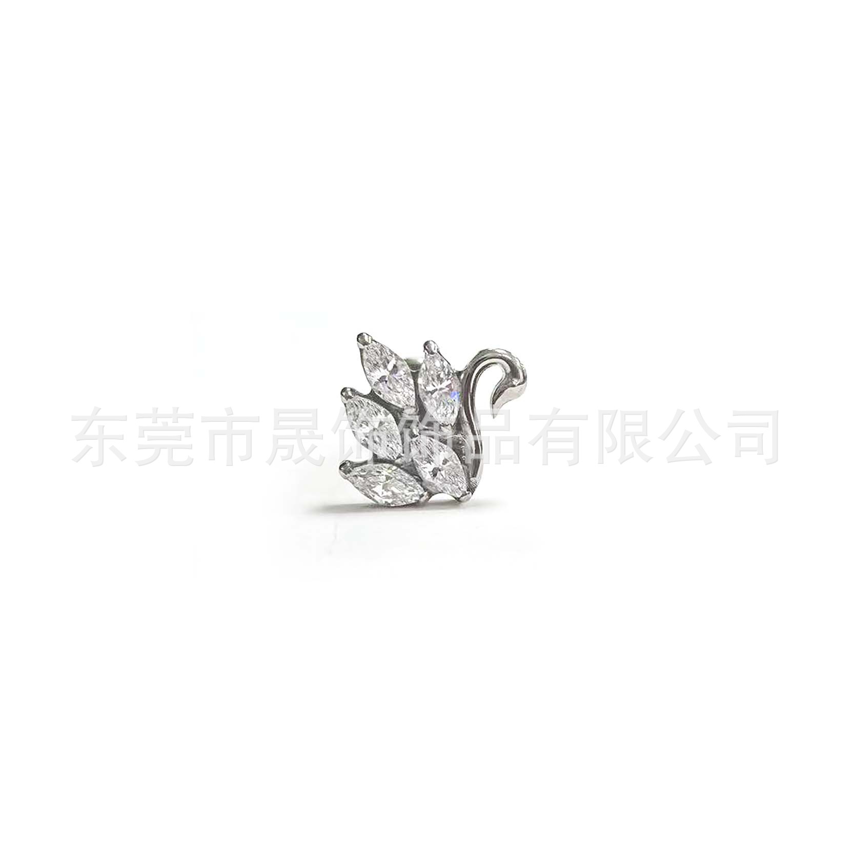 F136钛天鹅耳钉镶5A锆石耳骨钉跨境G23钛合金人体穿刺饰品配件头