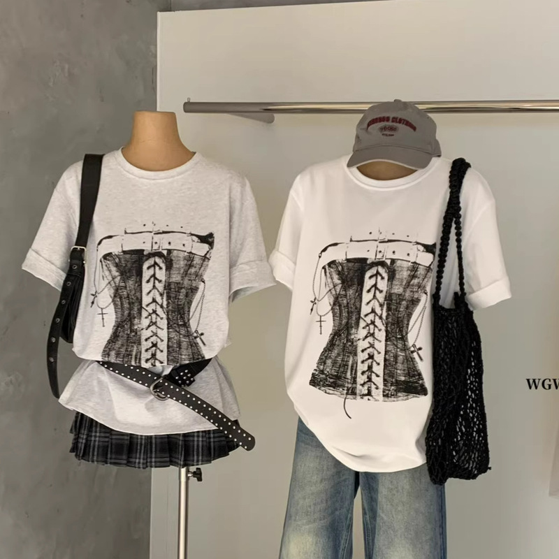 Wgwe8853 Guangzhou Shisanxing Women's Spring/Summer New Loose Printed Short Sleeve T-Shirt Vintage Relaxed Style Top Wgwe8853 Guangzhou Shisanxing Women's Spring/Summer New Loose Printed Short Sleeve T-Shirt Vintage Relaxed Style Top