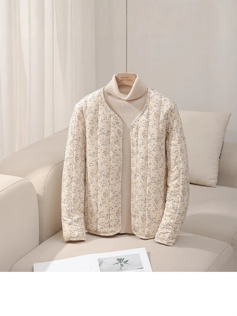 Floral Autumn and Winter Home Wear Cotton-Padded Jacket Tops and