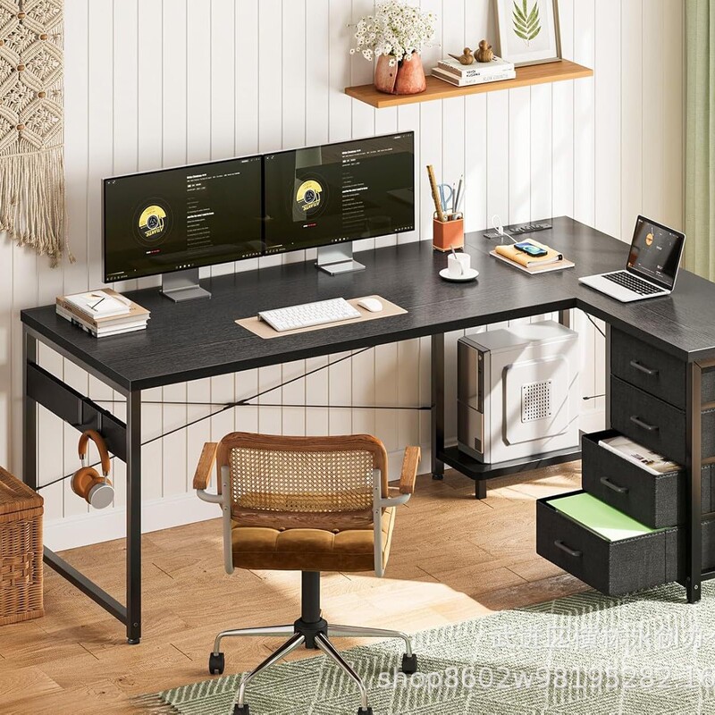 L Shape Gaming Desk with 4 Drawers Double Sided Home Office Desk with Power Outlets with USB Charging Ports