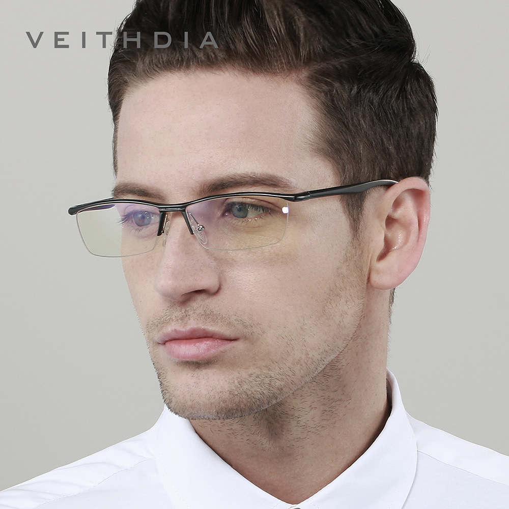 Medio marco de aluminio y magnesio, cerca de la luz azul, marco de gafas, marco pequeño para hombre, cuadrado, negocio simple, lugar cómodo 8761