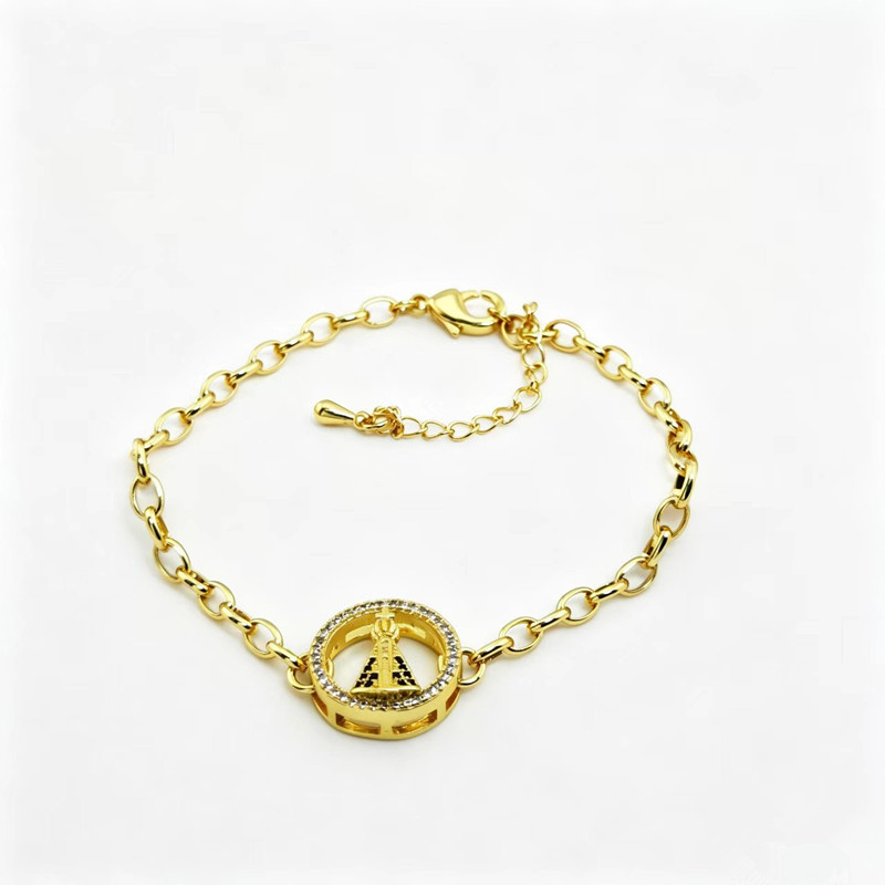 Gold-Plated Copper Bracelet with Diamonds, Virgin Mary Design, European and American Style Niche Design Jewelry, Cross-Border Hot-Selling Product, Supports Customization