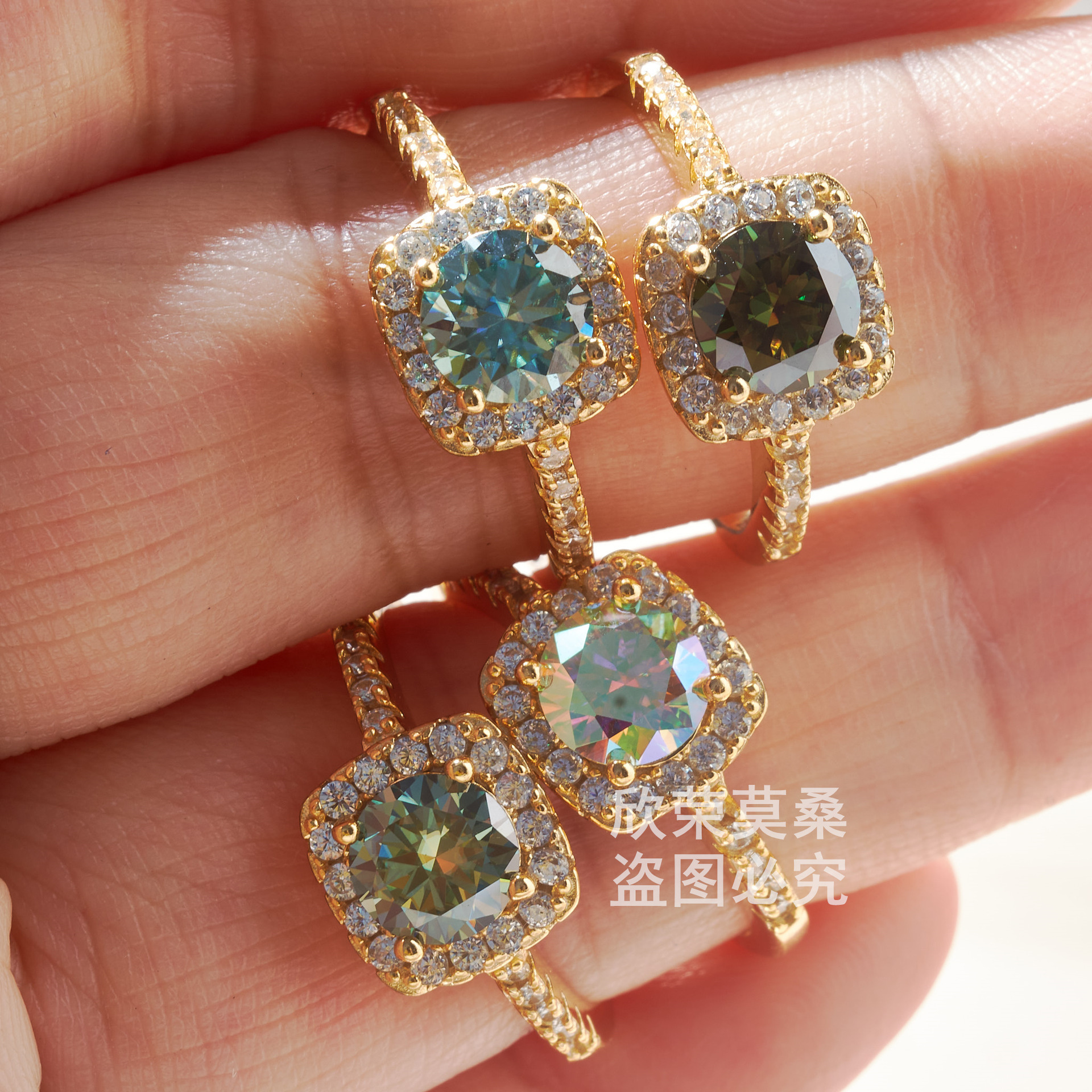 Anillo de plata S925 de lujo 1 quilate 6.5MM anillo de mujer 14K de piedra de mosaico en vivo