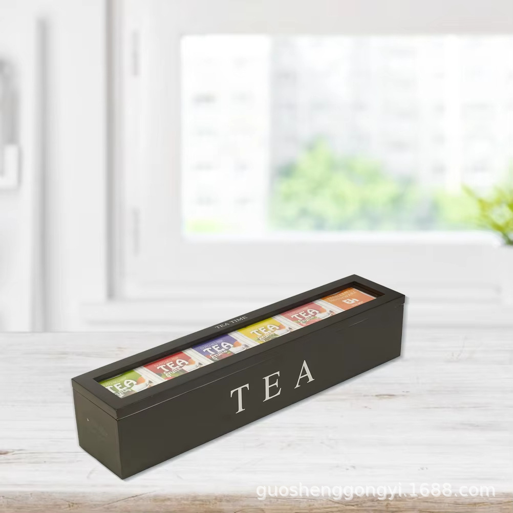 Wooden Desktop Storage Box Flip-Top Tea Room Coffee Tea Bag Storage Box Solid Wood Watch Jewelry Compartment Wooden Box