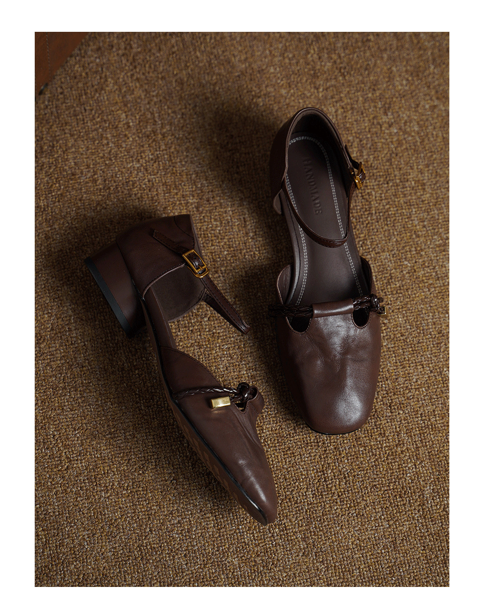 Sandal nữ gót thấp 3 cm quai ngang một khóa, mũi kín gót kín kiểu dáng thanh lịch — Màu nâu (cao 3cm) chi tiết 15