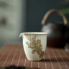 粉引皴擦手绘银空间茶道具柴烧落灰自然陶瓷公道杯茶席分茶器180c