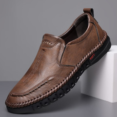 Men's casual shoes spring style soft leather soft sole middle-aged dad shoes one-leg breathable work shoes driving shoes single shoes