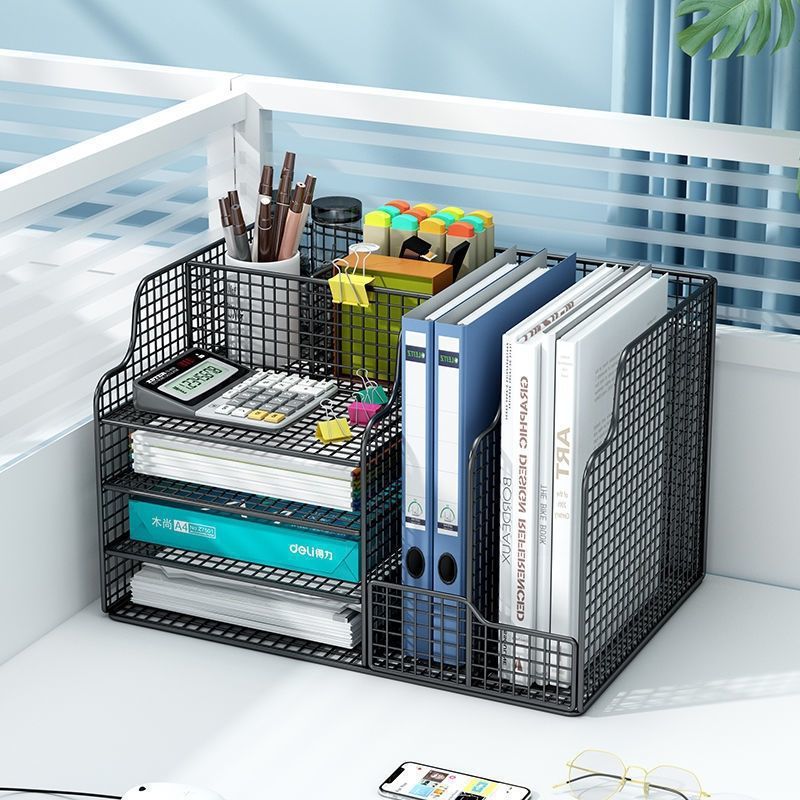 Desktop Bookshelf File Storage Rack Desk Folder Storage Box Books and Newspapers Metal Multi-Layer Paper Rack One Piece Free Shipping