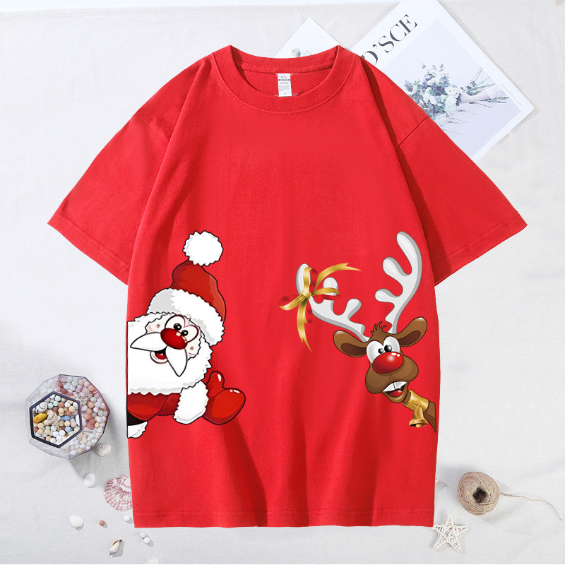 Christmas Men's Short-Sleeved Loose-Fitting Bottoming Shirt Half-Sleeved Santa Claus Elk New Year Red Family Party T-Shirt Christmas Men's Short-Sleeved Loose-Fitting Bottoming Shirt Half-Sleeved Santa Claus Elk New Year Red Family Party T-Shirt