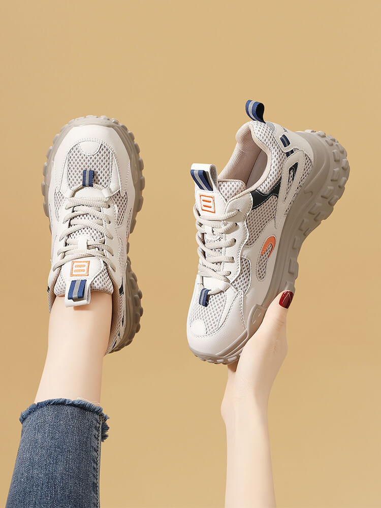Giày sneaker nữ đế dày chunky da thật mỏng thoáng khí mùa hè 2025, gót 5 cm — 11253-2 Mẫu thoáng khí mùa hè màu trắng và xanh lá cây/chiều cao gót 5cm, 11253-1 Xám xanh nhạt nhung/chiều cao gót 5cm, 11253- 2m Màu xám phong cách thoáng khí mùa hè/chiều cao gót 5cm, 11253 xanh xám chiều cao gót 5cm
