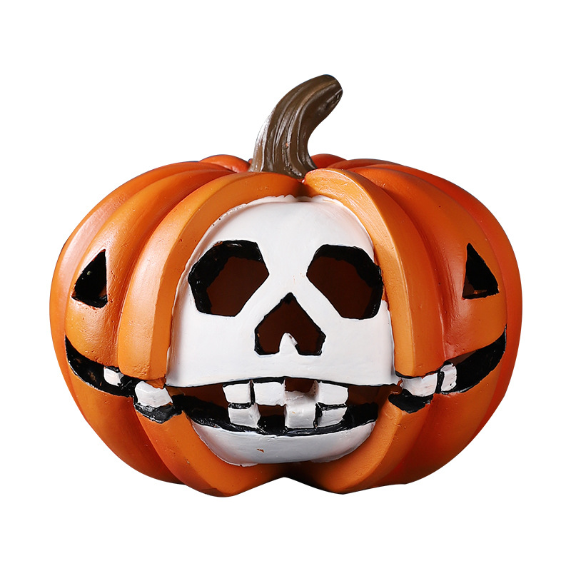  Halloween Pumpkin Skull Decorative Ornaments Resin Funny Pumpkin Head Small Ornaments Micro Landscape Photography Props