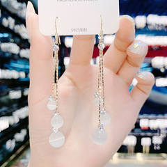 New cat's eye stone tassel earrings for women, high-end, temperamental, long earrings, fashionable and versatile Internet celebrity trendy ear hook earrings