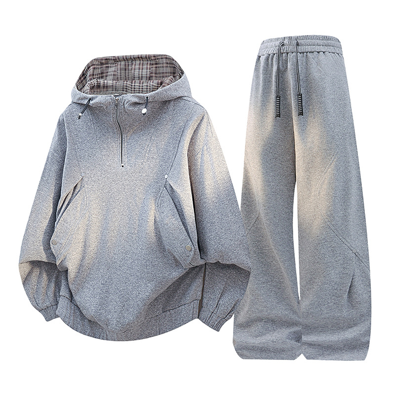 Primavera nueva juventud estudiantes estilo americano estilo de moda set suelto con chaqueta encapuchada pantalones recto set de dos piezas