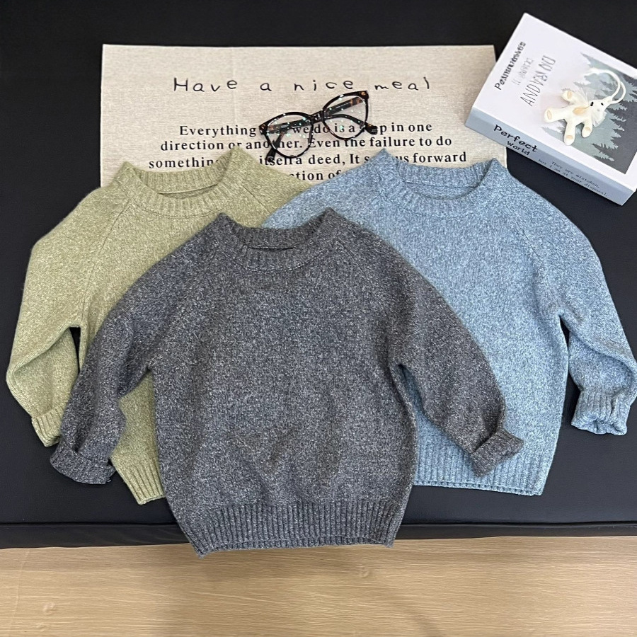 Children's autumn and winter pullover knitwear base layer shirt for boys and girls, round neck solid color knitwear