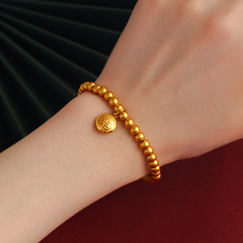Nueva aleación de cobre antiguo francés Fuxi granos redondos pulsera llena de felicidad pulsera cuerda elástica pulsera joyería